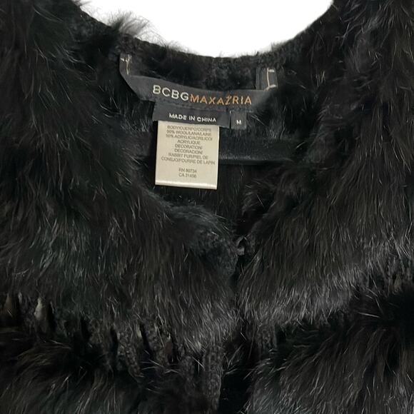 BCBGMaxAzria Genuine Rabbit Fur Crochet Panel Vest Black Size M - Picture 3 of 7